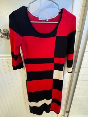 Danny & Nicole Red, Black & Ivory Block Knit Maxi Dress